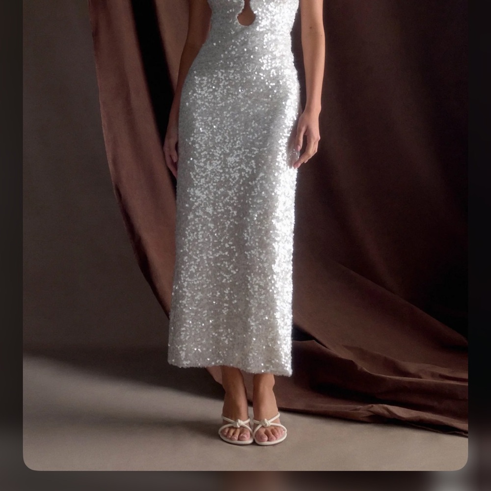 Meshki Makari Silver Sequin Wedding Dress Bridal NEW WITH TAGS